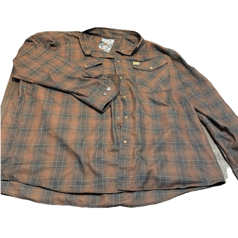 Dixxon Flannel Company CALICO Mens 5XL‎ Brown Black Plaid Pearl Snap Button Up